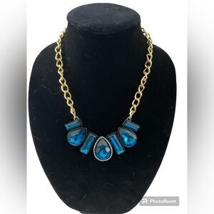 BLUE Glass and Gold Plated Chain Costume Jewelry NWOT